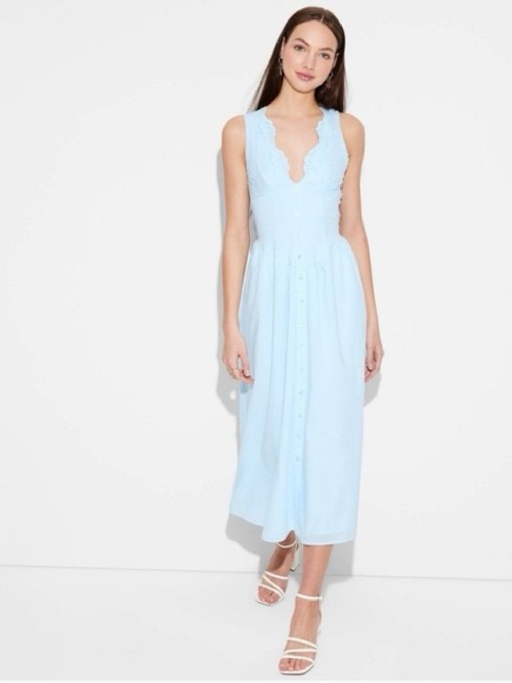 Wild Fable Cotton Eyelet Halter Basque Waist Dress NWT Size M Blue